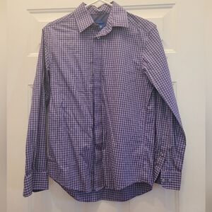 Purple and white long sleeve button down, 3 spare buttons still attached,  small